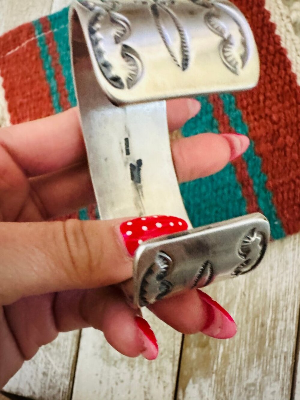 Handcrafted Sterling Silver & Turquoise Cuff Bracelet by Chimney Butte / - Picture 6 of 7